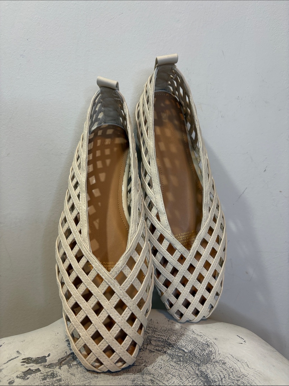 H&M Braided Look Open Basket Weave Ballerina Ballet Flats Light Beige 40 (US 9)